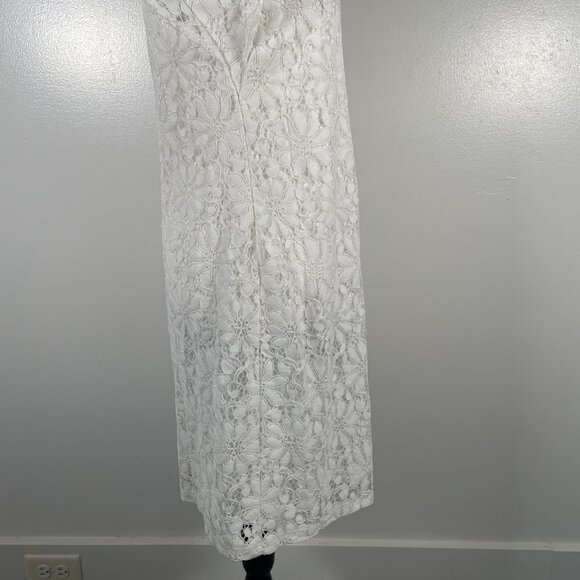 London Times White Crew Neck Floral Lace Short Flutter Sleeves Shift Dress 4 NWT - Picture 14 of 16